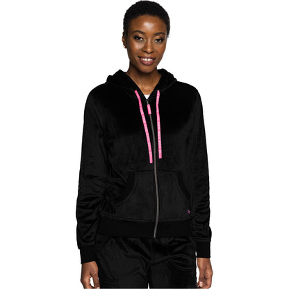 Velour Zip Front Logo Hoodie