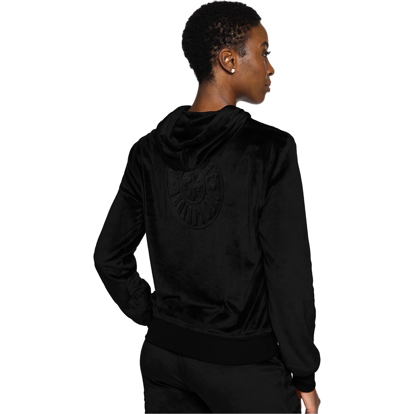 Velour Zip Front Logo Hoodie