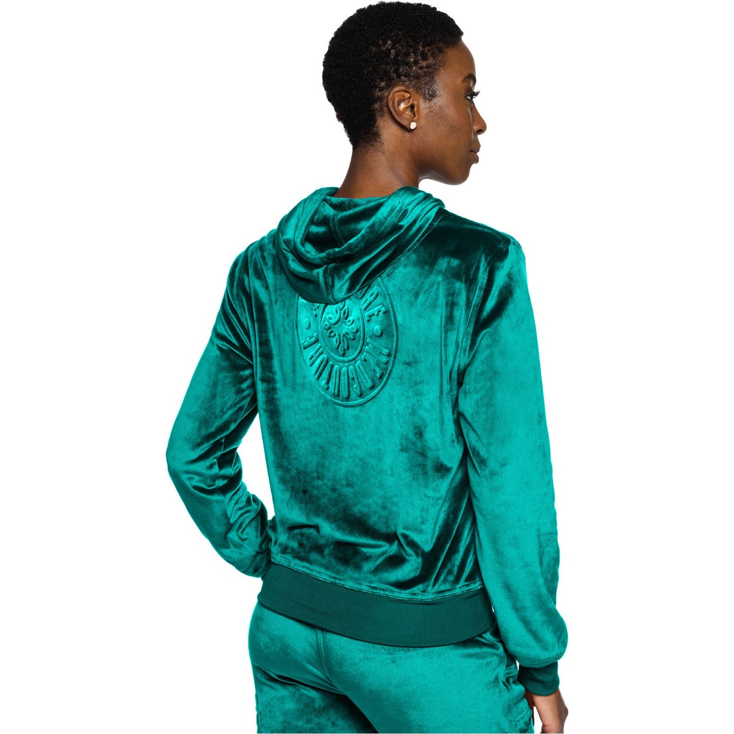 Velour Zip Front Logo Hoodie