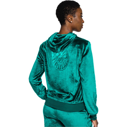 Velour Zip Front Logo Hoodie
