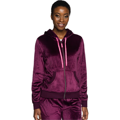 Velour Zip Front Logo Hoodie