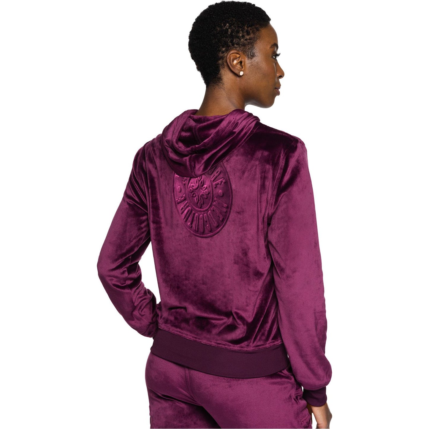 Velour Zip Front Logo Hoodie