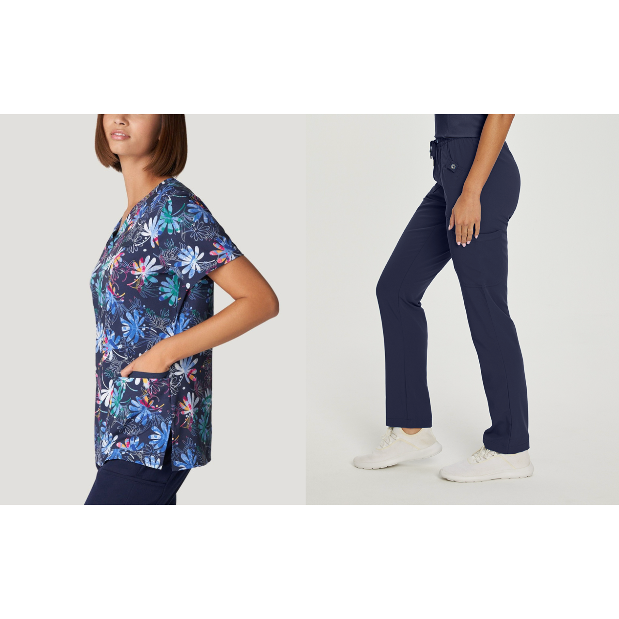 SCRUB SET Printed V-Neck Top and Navy Blue Pants Inseam 31'' 618/309 SALE