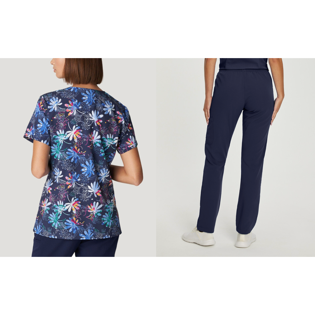 SCRUB SET Printed V-Neck Top and Navy Blue Pants Inseam 31'' 618/309 SALE