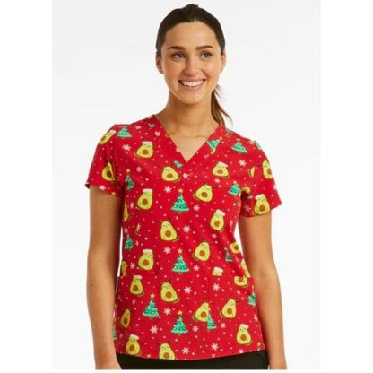 Printed Curved V-Neck Top