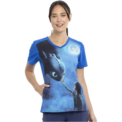 Printed Top V-Neck for Women Tooniforms Cherokee Licensed TF637 SALE