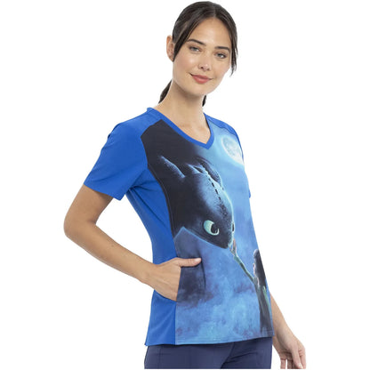 Printed Top V-Neck for Women Tooniforms Cherokee Licensed TF637 SALE
