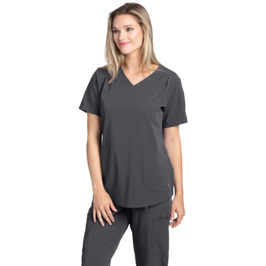 Solid Scrub Top by Marvella Pleated Shoulder "SALE" 939