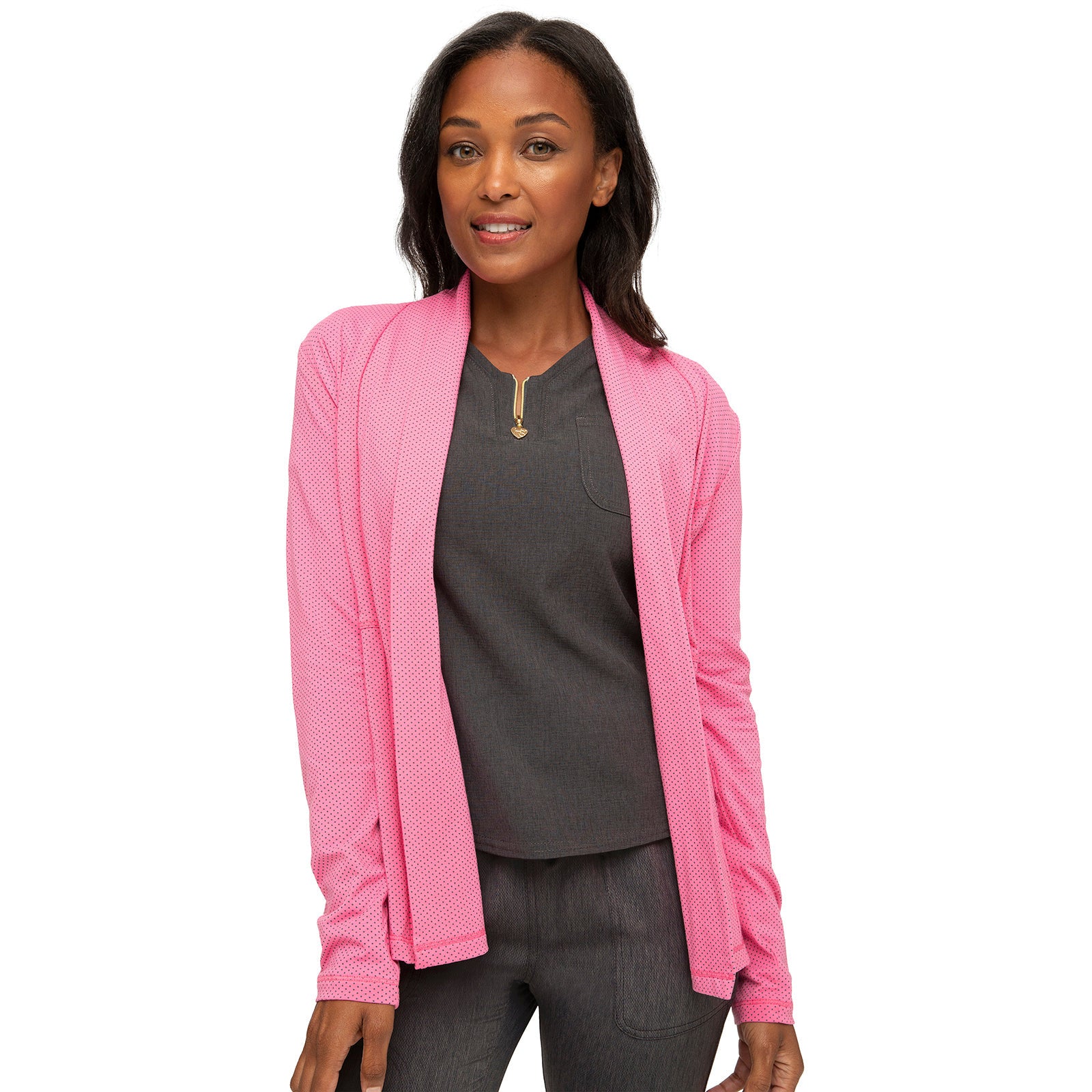 Open Front Peplum Cardigan Jacket in Pink Party Polka Dot HS380 "SALE!"